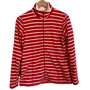 L.L. Bean Women’s Red and White Striped Full Zip Fleece Jacket Size Small